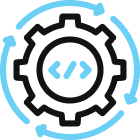 engranaje con etiquetas de código y flechas de ciclo continuo